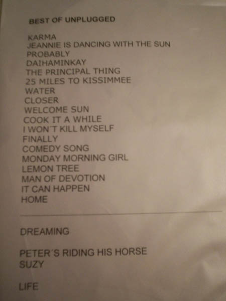 Fools Garden im CafÚ Stormwind Ensdorf 2009 - Setlist